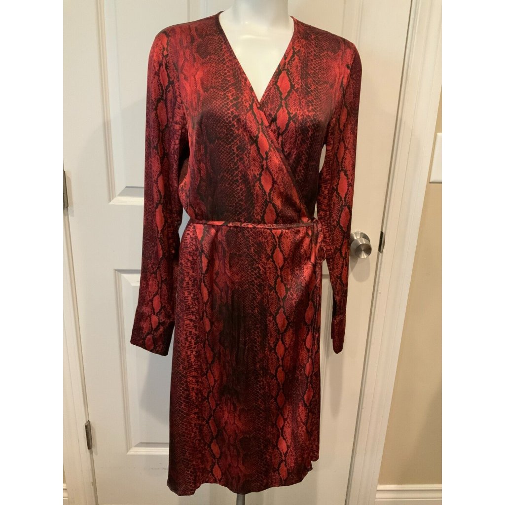 Andamane Beverly Wrap Dress Red Python Print, Size Medium, $545